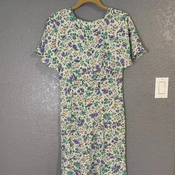 Vtg Karin Stevens Cottage Core Floral Feminine Tea Dress Rayon Size 8 - Picture 7 of 8